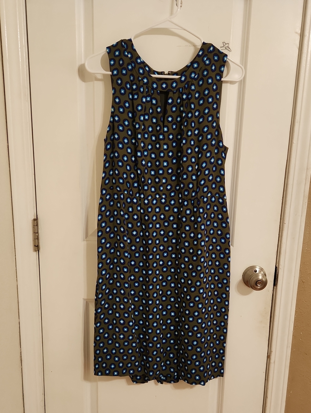 J. Crew Black Midi Dress with Blue Spot Motif
